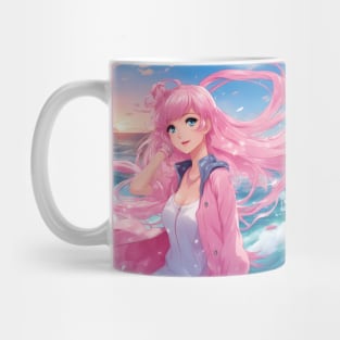 Anime Girl Graphic Colorful  hair and Eye-Catching Design for Any Outfit Mug